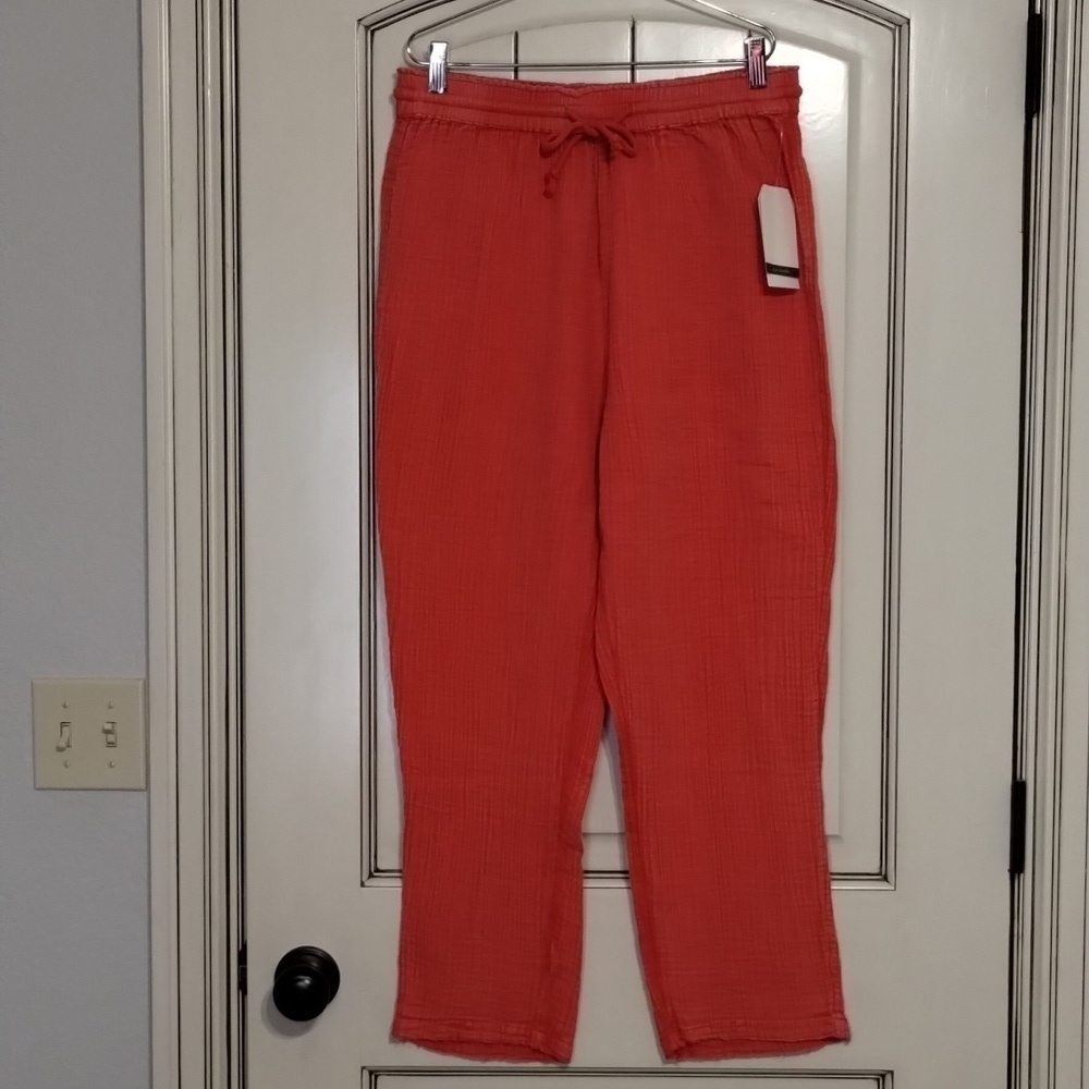 Wonderly Drawstring Cotton Pants Orange Gauze Raw Hem Size Medium